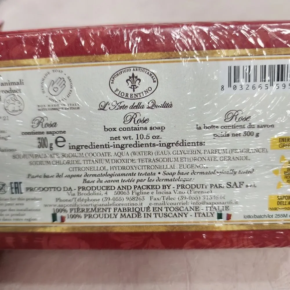 NEW La Saponeria 10.5 oz Firenze Bouquet Rose Scented Soap Made in Tuscany Italy